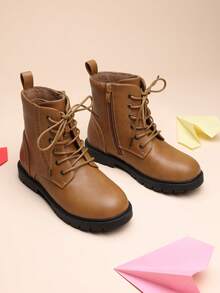 Kids Combat Boots | Ankle-Length Style With Side Zipper For Toddler & Little Kid - 駝色 - 查看 1