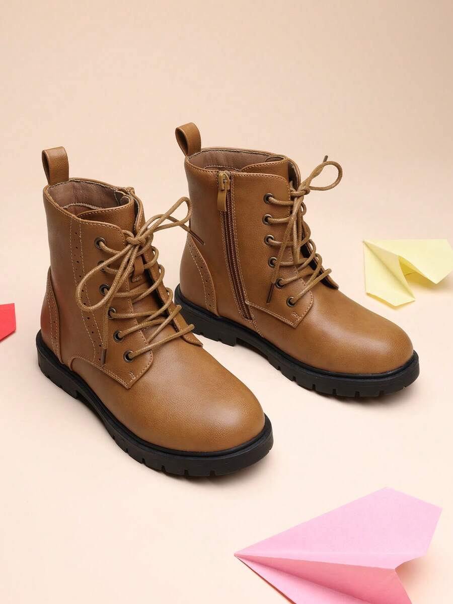 Kids Combat Boots | Ankle-Length Style With Side Zipper For Toddler & Little Kid - 駝色 - 查看 1