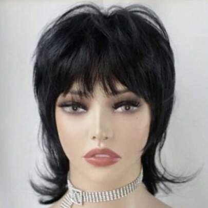 12 Inch 30cm Vibrant Short Pixie Cut Mullet Wig With Bangs For Women - Synthetic Hair, Fashionable, Daily Wear, Party Perfect, COS Wig Style