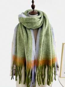 1pc Women's Gradient Scarf, Thick & Warm, New Design Shawl With Tassels, Versatile Neck Warmer For Students, Autumn/Winter