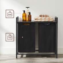 VASAGLE Laundry Hamper Organizer Laundry Basket Laundry Sorter With 2 Pull-Out And Removable Bags, Shelf, Metal Frame, 2 X 12.1 Gallons, 28.8 X 13 X 28.4 Inches, Ink Black And Rustic Brown - 黑色 - 查看 6