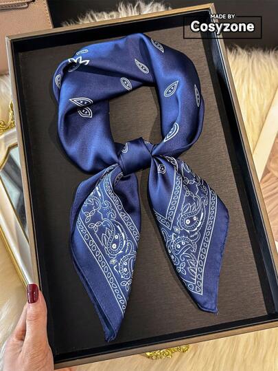 1pc Paisley Print Faux Silk Men's Bandana, Versatile Neck Scarf, Headwrap, Accessory