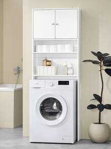 SoBuy Bathroom Storage Cabinet With Shelves & Cupboard – Space-Saving Over Toilet Or Washing Machine Freestanding WC Shelf Tip-Resistant White 65x182x20cm BZR165-W - 白色 - 查看 2