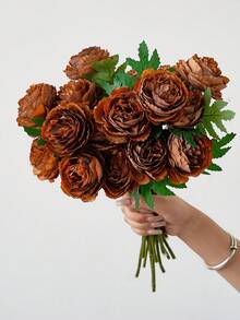 12/20 件仿真牡丹花假牡丹花茎仿牡丹花散装逼真牡丹插花秋季装饰婚礼装饰派对家居餐桌中心装饰 - 咖啡棕 - 查看 5
