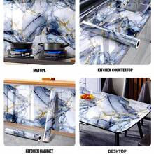 1 Roll Self-Adhesive Waterproof Wallpaper, Shiny Gold & Blue Marble Pattern, Oil-Resistant Kitchen Backsplash Sticker, Bathroom Decor, Suitable For Cabinets, Countertops And Walls, Easy To Cut And Apply, Home Decor Wallpaper - Multicolor - View 5