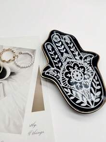 1pc Ceramic Jewelry Storage Tray, Creative Gold Edged Ring Necklace Jewelry Tray. Palm Shaped Home Decoration. Jewelry Storage - Multicolor - View 6