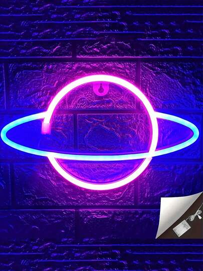 1 đèn neon hình hành tinh LED có móc, nguồn USB và pin, đèn neon biển hiệu hình sao Thổ, thích hợp để bàn, phòng ngủ, tường, tiệc tùng, ký túc xá sinh viên, phòng trò chơi, trang trí đám cưới, quà tặng sinh nhật cho bạn bè