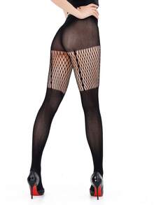 3pcs Gothic Style Skinny Pants, Sexy Black Fishnet Stockings For Women, High Stretch Plus Size Slimming Vertical Striped Net Splice Leggings, Y2K Tight Pants For Party & Daily Wear, Fashion & Versatile