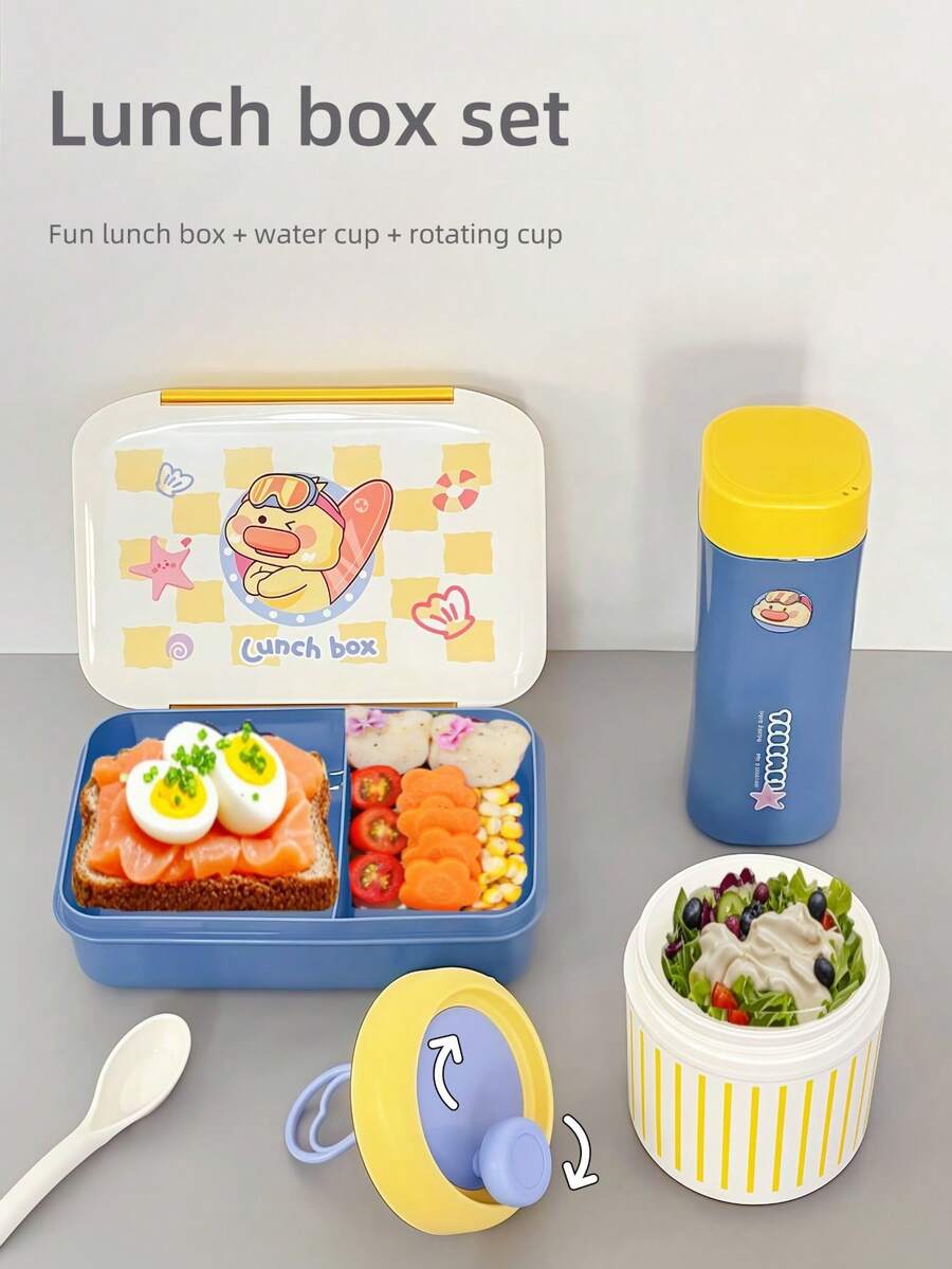 1 Set Leak-Proof Bento Box Set, Includes Cutlery Set, Portable Lunch Box, Lunch Bag, Bento Box With Utensils, Water Bottle, Breakfast Blender Cup, Reusable, Outdoor Dining, Kids Tableware, Food Container, Suitable For Office, Picnic, School, Kitchen - Multicolor - View 1