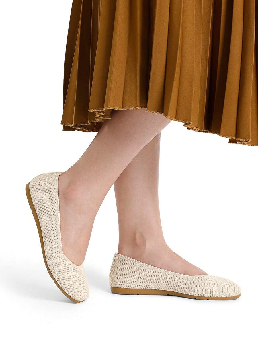 Women Machine Washable Flats Commute Arch Support Knit Flats Comfortable Office Work Shoes - Màu be - Xem 1