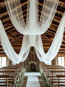 1 pièce Tissu transparent blanc 393 pouces, rideaux de plafond en mousseline, décoration de cérémonie de mariage romantique, rideau en gaze à usage multiple, décoration de mariage en extérieur, décoration de baby shower, décoration de réception de mariage, décoration de fête d'anniversaire, fil de fond pour arche de mariage, décoration d'arrière-plan de fête