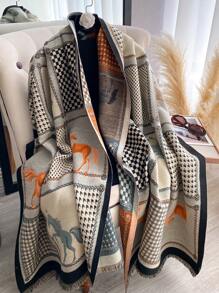 1pc Houndstooth & Horse Pattern Jacquard Knit Scarf, High-Quality Warm Scarf For Women, Suitable For Air-Conditioned Rooms, Fashion Versatile Neck Warmer For Autumn/Winter Women Winter Scarves For Dress - Multicolor - View 9