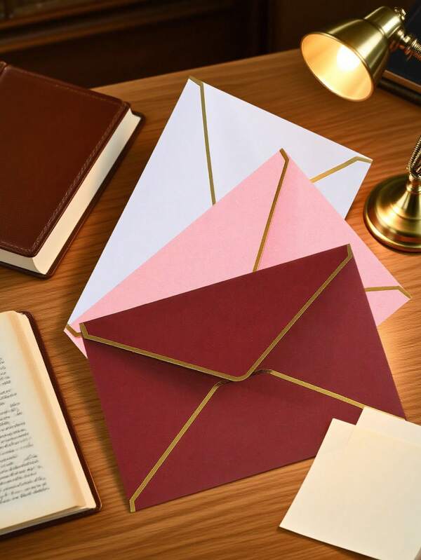 10pcs/20pcs Blank Colored Foil Trim Western Style Envelopes, Creative Gift Invitations, Thick Wedding Invitation Envelopes, Colored Business Stationery Invitations, Party Invitation Envelopes