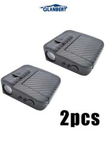 GLANBERT 2 piezas Luces LED de bienvenida con patrón de fibra de carbono, luces de proyección de logotipo inalámbricas, luces de cortesía decorativas con sensor automático compatibles con BMW, Audi, Opel, Mercedes-Benz, etc.