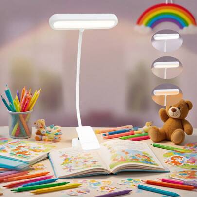 1PC 12LED Portable Book Light, With 600mAh Rechargeable Battery Clamp Reading Light, USB Plug 3 Color Temperatures, 360° Rotatable, Eye-Caring Desk Lamp For Night Reading, 10 Levels Dimming Brightness, Outdoor Travel & Book Lovers' Gift