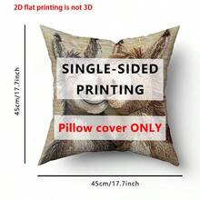 1pc Cute Donkey Pattern Single-Sided Throw Pillow Cover, Vintage Square Single-Sided Pillow Sham, Suitable For Living Room, Bedroom, Home Decor, All Season - Multicolor - View 8