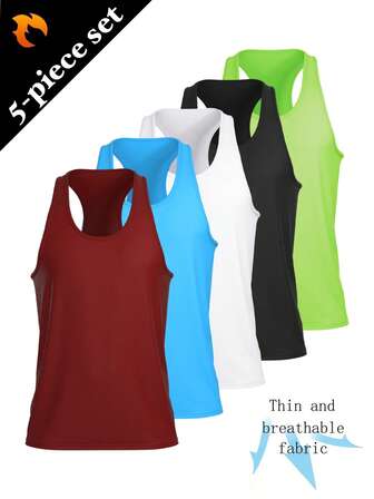 5件套男士运动速干上衣，健身背心，适合室内外锻炼、跑步、训练，舒适宽松透气健身服