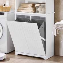 SoBuy Bathroom Tall Cabinet Cupboard Bathroom Storage Cabinet With 2 Laundry Baskets White W70 X D37 X H170cm BZR150-W Home Bathroom Decor Bathroom Organizer Summer Bathroom Accessories - trắng - Xem 8