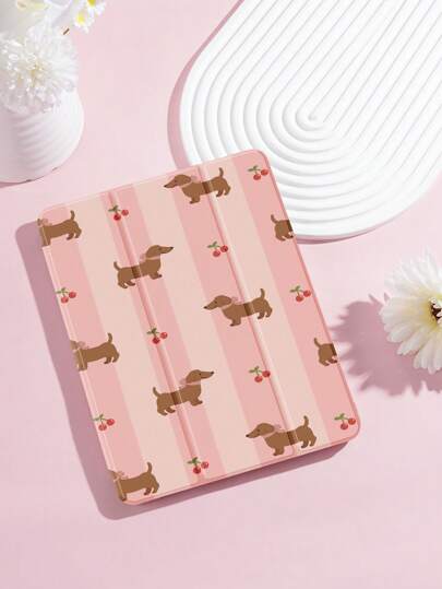 狗狗樱桃卡通图案平板电脑保护套，兼容 iPad 9.7/10.2/10.5/10.9/12.9/Pro 11（第十代）、iPad (A16) 11 英寸（第十一代，2025 年发布）、三星 Galaxy Tab S6 Lite 10.4 英寸、Kindle Paperwhite（第十二代，2024 年发布）、Kindle（第十一代，2022 年发布），柔软防震保护，智能支架/自动唤醒/睡眠功能