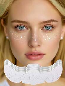 6 Sheets Glitter Freckles Holographic Stickers Heart Freckle Tattoos Glitter Stickers Waterproof Temp Tattoos With Glittery Star Heart Dot Pattern For Adults Accessories For Party Festival Daily Makeup - 銀色 - 查看 3