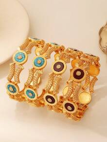 1 件铜镀金手链，带仿绿松石装饰和可打开的手镯，适合中东女性日常节日生日礼物 - 可開口手鐲 - 查看 7