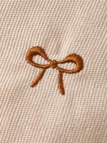 新生儿三件套服装：休闲可爱优雅白色长袖连体衣、驼色刺绣蝴蝶结连体裤和蝴蝶结发带，夏季日常穿搭 - 駝色 - 查看 6