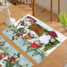 1pc/4pcs/6pcs Christmas Gnome Pattern Linen Placemats, Christmas Decor, Christmas Gift, Suitable For Dining Table, All Season Decoration, Washable Tablemats, Room Decor, Placemats, Coasters, Kitchen Dining Table Mats, Indoor Outdoor Party Decoration, Home Decor, Ideal Gift - Multicolor - View 9
