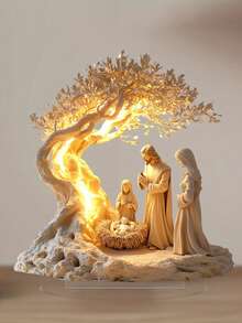 1pc Desktop Decoration Statue - Jesus Nativity & Tree Of Life Newborn Theme, Suitable For Home Decor, Bedroom Decor - Nativity Theme Decor, Made Of 2D Acrylic Material - Multicolor - View 5