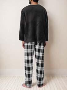 Pijamas Invierno para Hombre, Conjunto de 2 Piezas de Manga Larga y Pantalones Confort y Estilo - Blanco y Negro - Ver 2