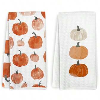 2 pezzi di asciugamani stampati, serie autunnale del Ringraziamento, con texture a nido d'ape, stampa colorata ad acquerello di zucche, super assorbenti in microfibra moderna, strofinacci da cucina, da tè, da piatti, super morbidi e altamente assorbenti, decorazione per la cucina, regalo per vicini, regalo per mamma, regalo di compleanno, dolce regalo di inaugurazione della casa per amici, accessori per la cucina, necessità domestiche