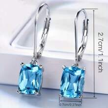 1 对优雅百搭方形女士吊坠耳环 - 别致奢华的珠宝配饰，适合派对、节日礼物 - 无盒 - 藍色 - 查看 4