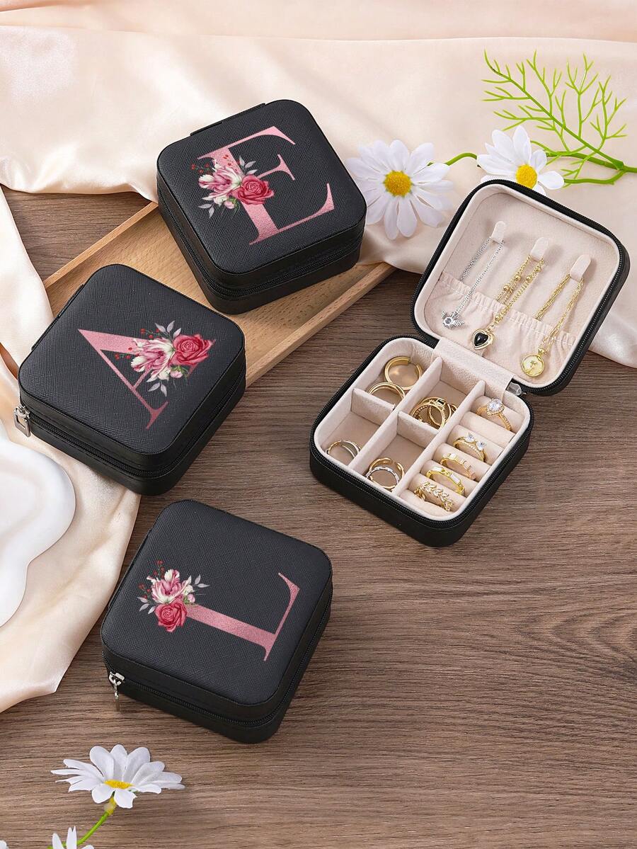 1 件花卉首字母首饰盒、A-Z PU 皮革白色便携式旅行首饰盒、蓝色首饰收纳盒、黑色迷你便携式拉链首饰盒、项链、戒指吊坠、手链、耳环收纳盒、首饰包装盒，适用于母亲的礼物、结婚礼物、伴娘礼物、周年纪念礼物、圣诞礼物和女朋友的精品礼物。 - 彩色 - 查看 1