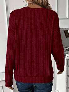 Fall Fashion Long Sleeve Shirts For Women Ribbed Knit V Neck Dressy Casual Lightweight Sweaters Tunic Tops - Màu Đỏ Sâu - Xem 2
