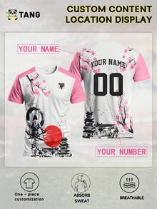 Japanese Sakura Samurai Style Customized Men's Soccer Jersey With Name & Number, Round Neck Soft Lightweight Sports Top, Sublimation Training Kit - Pink - View 2