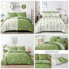 3 Pieces Floral Comforter Set Double Queen King Size,Bed In A Bag Green Bedding Sets Botanical Microfiber Comforter Soft Lightweight Bed Set With Pillowcases,Halloween Bed Room Decro,Christmas Gifts,All Season - 綠色 - 查看 3