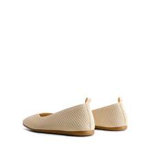 Women Machine Washable Flats Commute Arch Support Knit Flats Comfortable Office Work Shoes - Màu be - Xem 6
