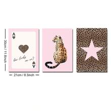 Set Of 3 Unframed Pink Leopard Playing Card Cheetah Star Preppy Art Poster Canvas Print Minimalist Y2K Luxury Girly Room Dopamine Decor Funky Painting For Dorm,Living Room,Bedroom,Modern Home Decoration
