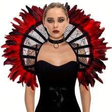 1pc Gothic Halloween Vampire Lace Collar Dark Color Tie Cloak With Spider Web Pattern Flared Mesh Cloak, Black Theme Cosplay Prop And Accessory - A - View 10