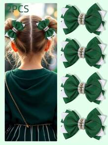 2 Stücke grüne Haarschleifen-Clips für Mädchen mit Perlen-Dekor, Stoff-Haarspangen, modische Haraccessoires für den Alltag