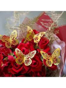 24件金色蝴蝶装饰套装，2种款式，3种尺寸，3D蝴蝶贴纸，纸杯蛋糕装饰，金色纸质蝴蝶贴纸，适用于生日、婴儿派对、儿童房、女孩房装饰、贴纸、墙贴、乙烯基贴纸、家居装饰、春季装饰、Rama装饰礼品、毕业典礼、万圣节、圣诞节节日礼物、生日餐桌中心装饰、卧室墙面装饰 - 金色 - 查看 8