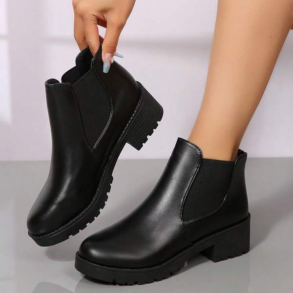 Botas cortas para mujer de talla grande, de estilo británico nuevo para otoño/invierno con tacón grueso y puntera redonda, botas de moda casuales