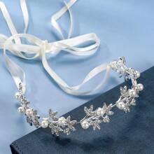 1 件奢华金色合金珍珠花新娘头饰、婚礼发带配饰