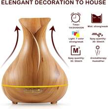 Humidificador de aire con luz LED difusor de aroma aceite esencial sin filtro hogar yoga oficina hotel dormitorio portátil decoración saludable silencioso - Marrón - Ver 3