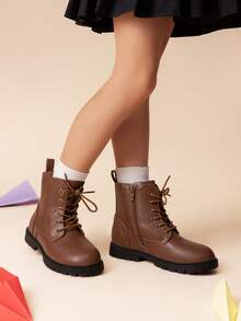 Kids Combat Boots | Ankle-Length Style With Side Zipper For Toddler & Little Kid - 棕色 - 查看 3