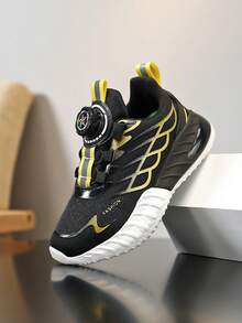 Children's Breathable Sports Shoes, EVA Soft-Soled Fashionable Casual Shoes For Teenagers, Low-Top Mesh Kids Sneaker, Running Shoes Suitable For Boys And Girl. Lightweight And Comfortable Sports, Basketball Shoes With A Rotating Buckle Closure Method - 黑色 - 查看 3