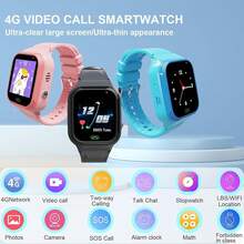 4G Kids Smart Watch - Boys Girls GPS Tracker Kids Smartwatches Phone Watch Video Call SOS Alarm Voice Chat And Touch Screen Game Real Time Tracking Smartwatch For Age 3-12 (Pink) - Đen - Xem 2