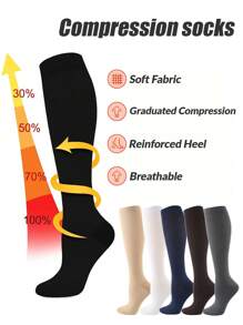 1/6 Pairs Compression Socks For Women & Men Circulation 15-20 MmHg Is Best Support For Athletic Running Cycling, Fall Socks - Multicolor - View 1
