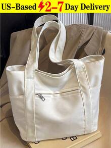 Vintage Solid Color Tote Bag For Women, Fashion Multiple Pockets Hobo Shoulder Bag, Large Capacity Top Handle Vacation Travel Underarm Storage Bag, Casual Handbag Commuting & Going Out, Portable Square Shopping Messenger Bags For Daily Use, Literary School Bag & Book Bag For Women Or Students, Perfect For Books, Shopping, Back To School And More - 彩色 - 查看 12