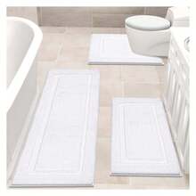 Bathroom Rugs Sets 3, Non Slip Bath Mats Washable - Soft Shaggy Microfiber Shower Rugs With Toilet Floor Mat,White - As Picture 415 - View 1