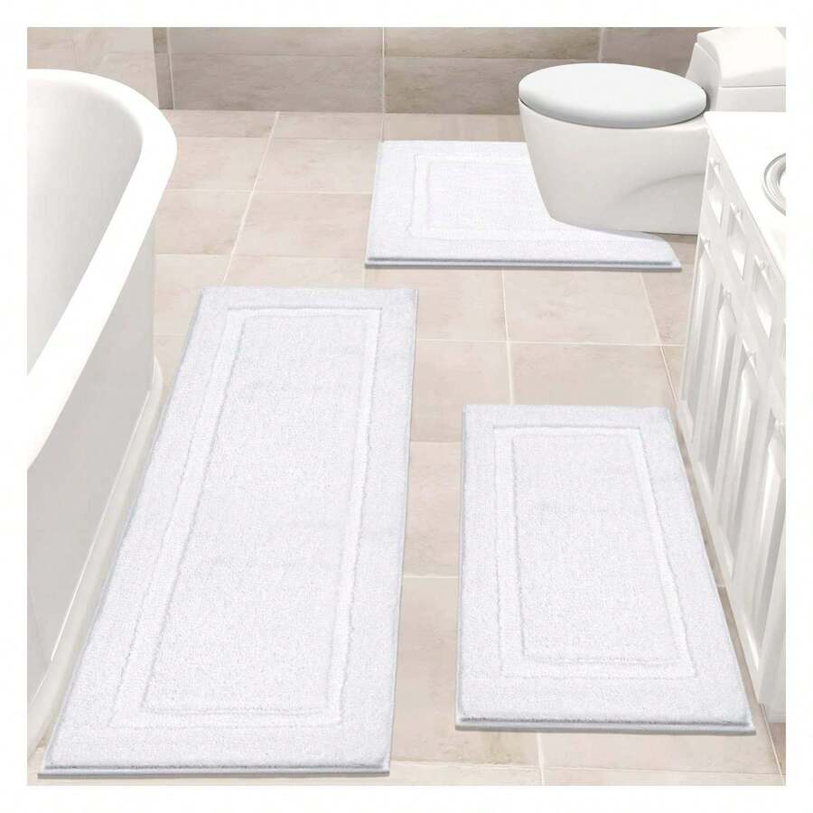 Bathroom Rugs Sets 3, Non Slip Bath Mats Washable - Soft Shaggy Microfiber Shower Rugs With Toilet Floor Mat,White - As Picture 415 - View 1